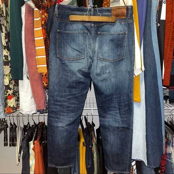 Love Moschino Distressed Denim Straight Leg Mid / High Waist Boyfriend Mom Jeans - Picture 2 of 7